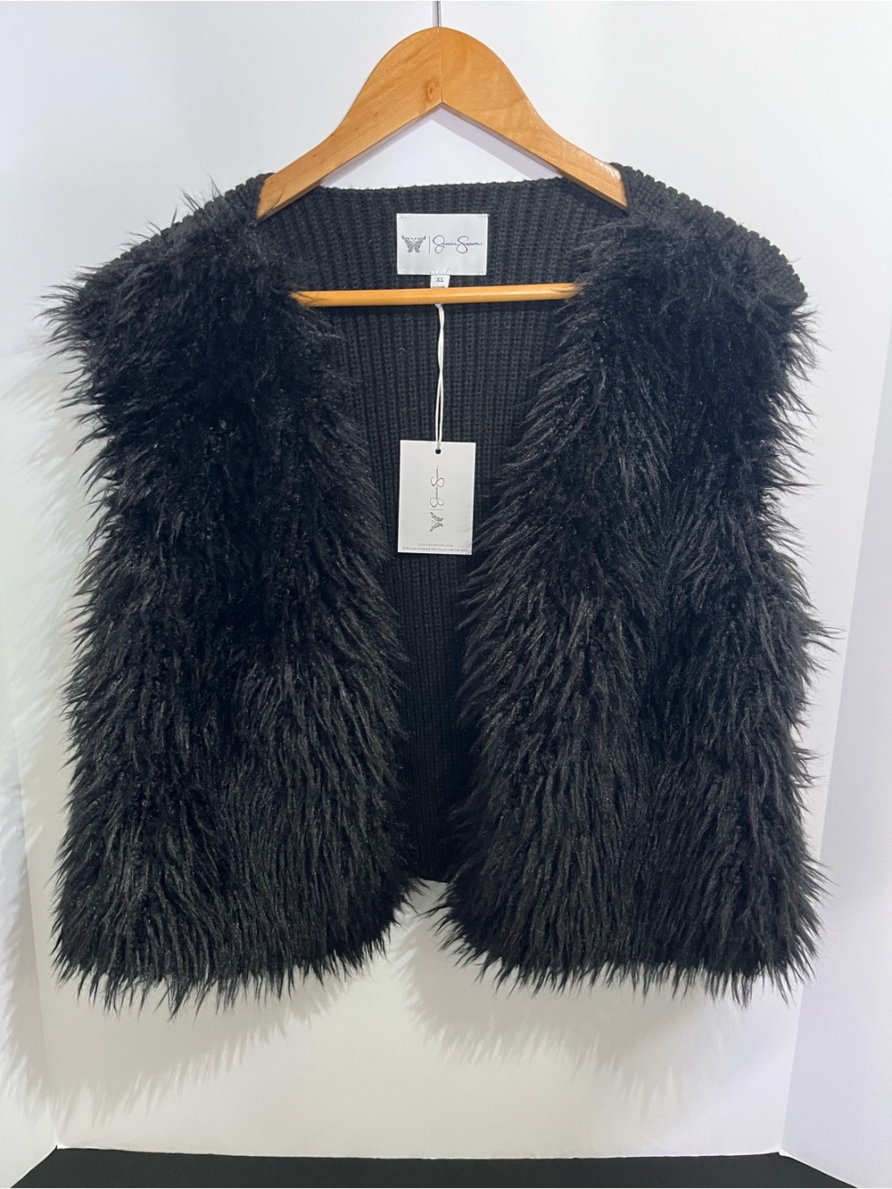 Jessica Simpson Black Faux Fur-Trim Cardigan